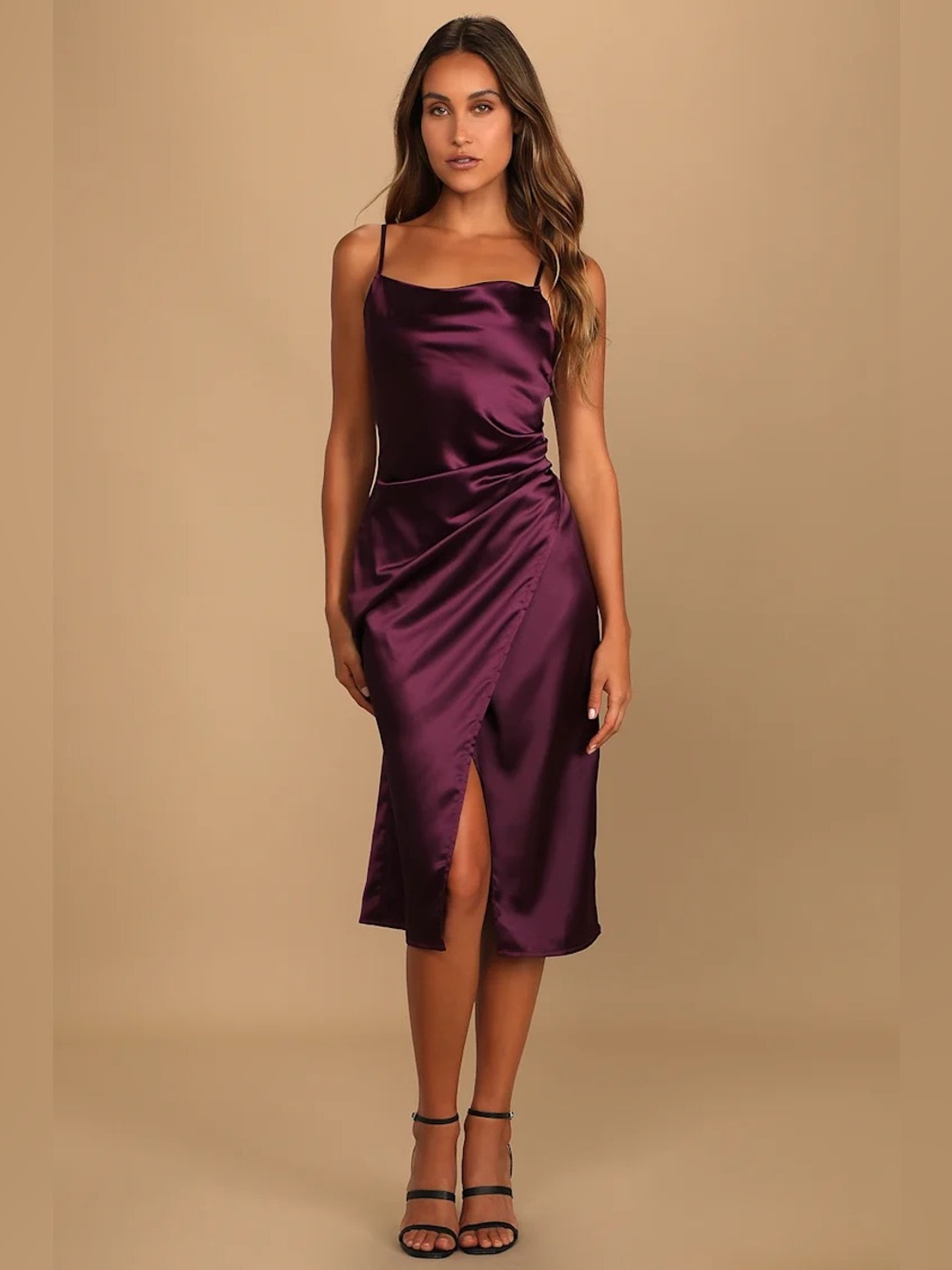 NWT Lulus Plum Purple Satin Midi Dress